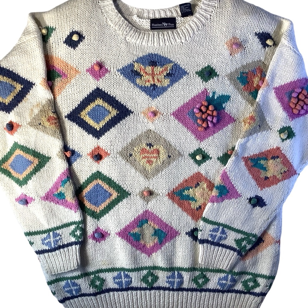 🛍️3/$25 BUNDLE Vintage Embroidered Knit Hunters Run Sweater Women’s Medium - Picture 2 of 15